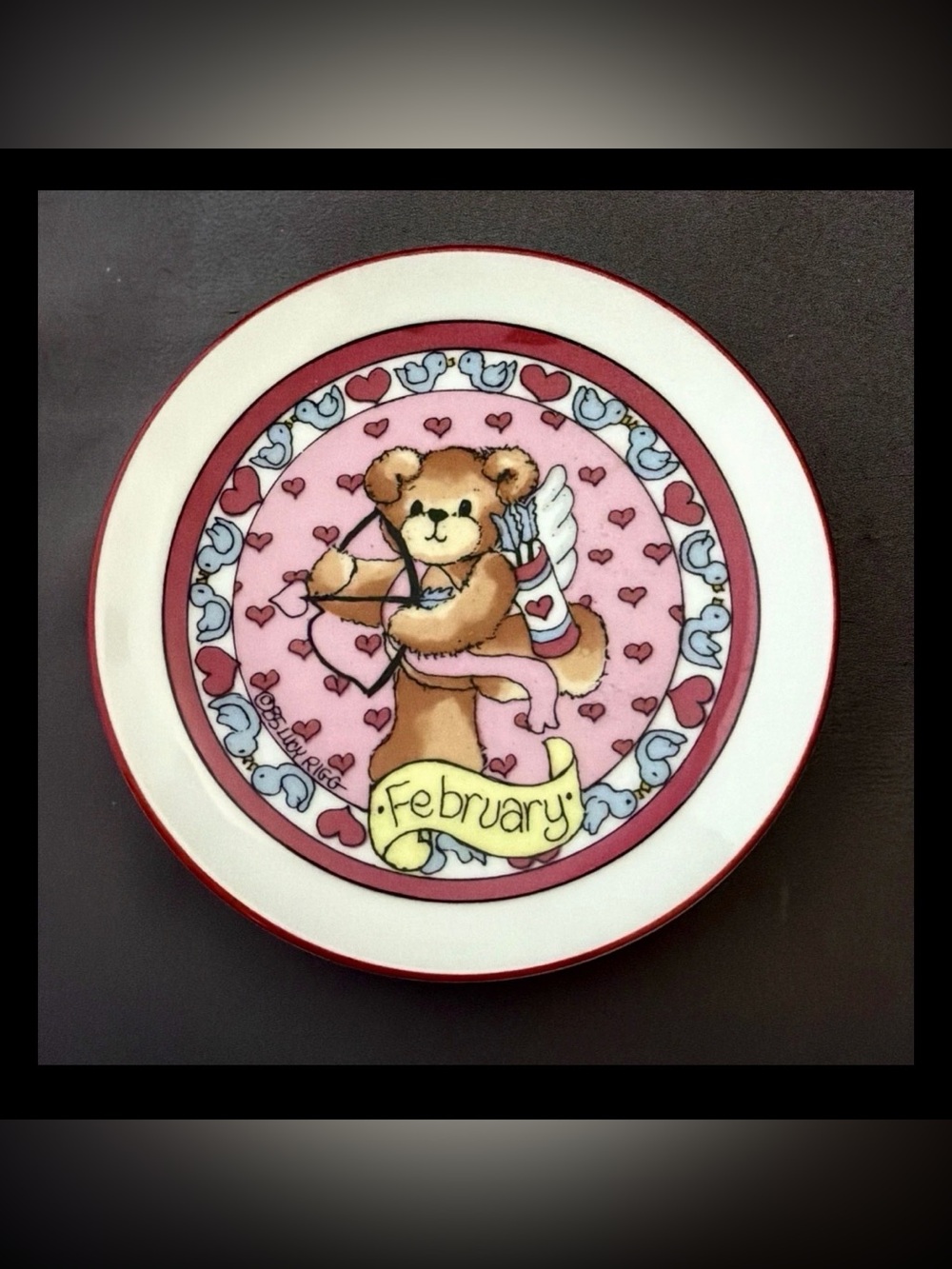Lucy & Me FEBRUARY 4" Mini Plate Bear Lucy Rigg Enesco 1985 VALENTINES Birthday